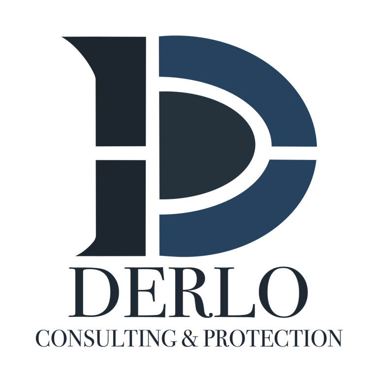 FAQ Derlo CP Logo von DERLO Consulting & Protection, bestehend aus einem stilisierten D und P in Blau und Schwarz.